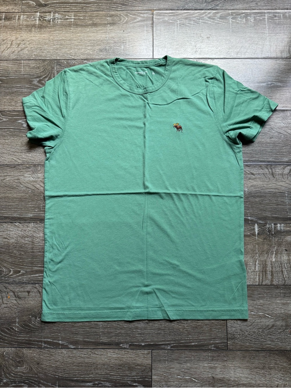 Abercrombie & Fitch Short Sleeve Crew Tee in Sage Green with Embroidered Moose